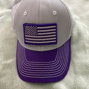 Grey and purple American hat